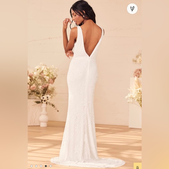 Lulus The Sweetest Vows White Sequin Mermaid Maxi Dress New - Picture 5 of 10